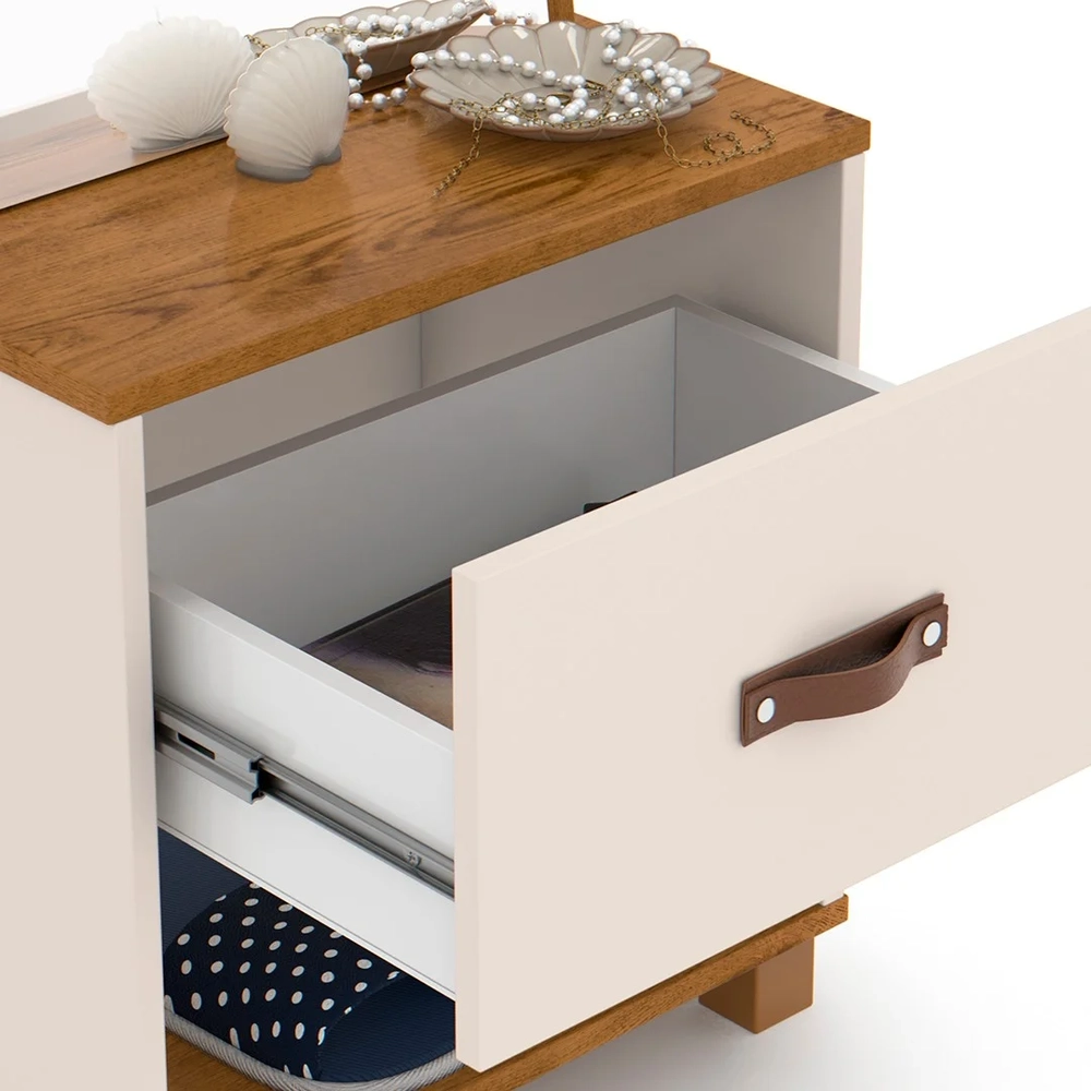 Toucador Penteadeira com Espelho 1 Gaveta Organic Off/Freijó - EJ Móveis