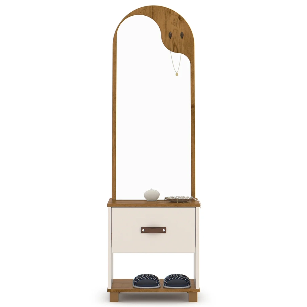 Toucador Penteadeira com Espelho 1 Gaveta Organic Off/Freijó - EJ Móveis