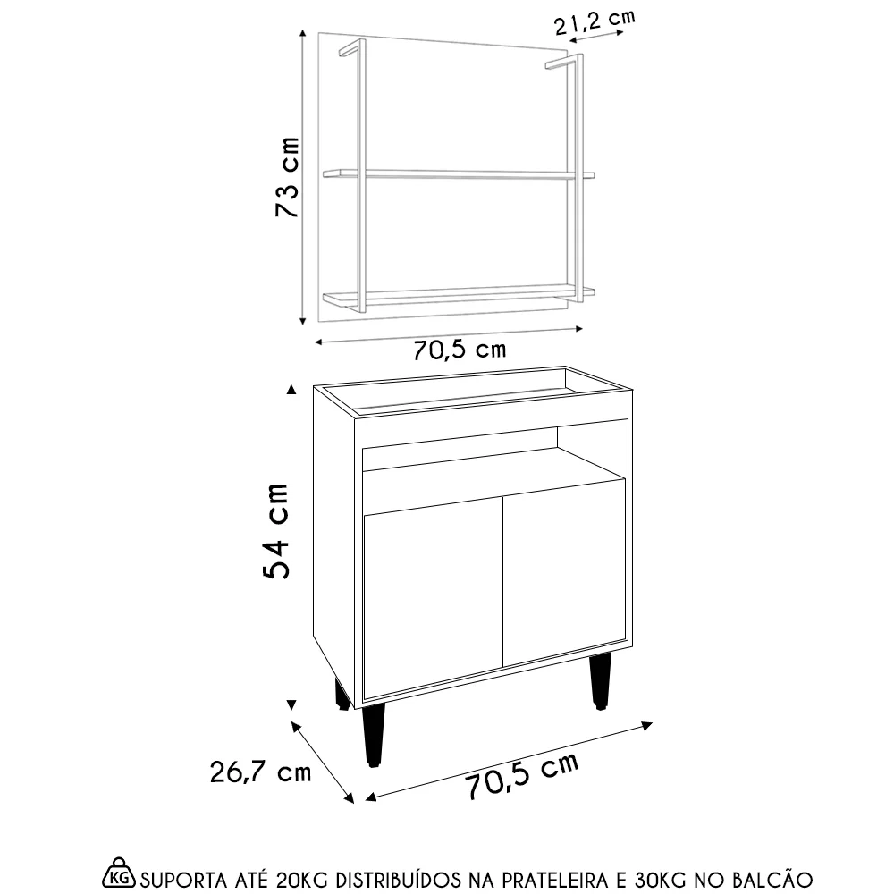 Aparador Cantinho do Café e Painel 2 Prateleiras Flora Z34 Branco - Mpozenato