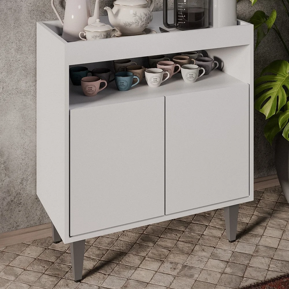 Aparador Cantinho do Café e Painel 2 Prateleiras Flora Z34 Branco - Mpozenato