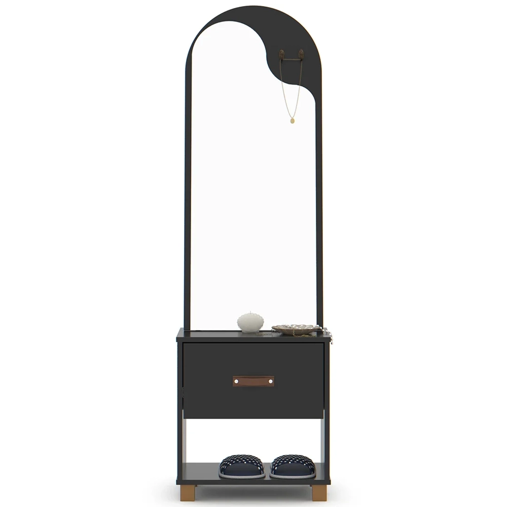 Toucador Penteadeira com Espelho 1 Gaveta Organic Preto - EJ Móveis