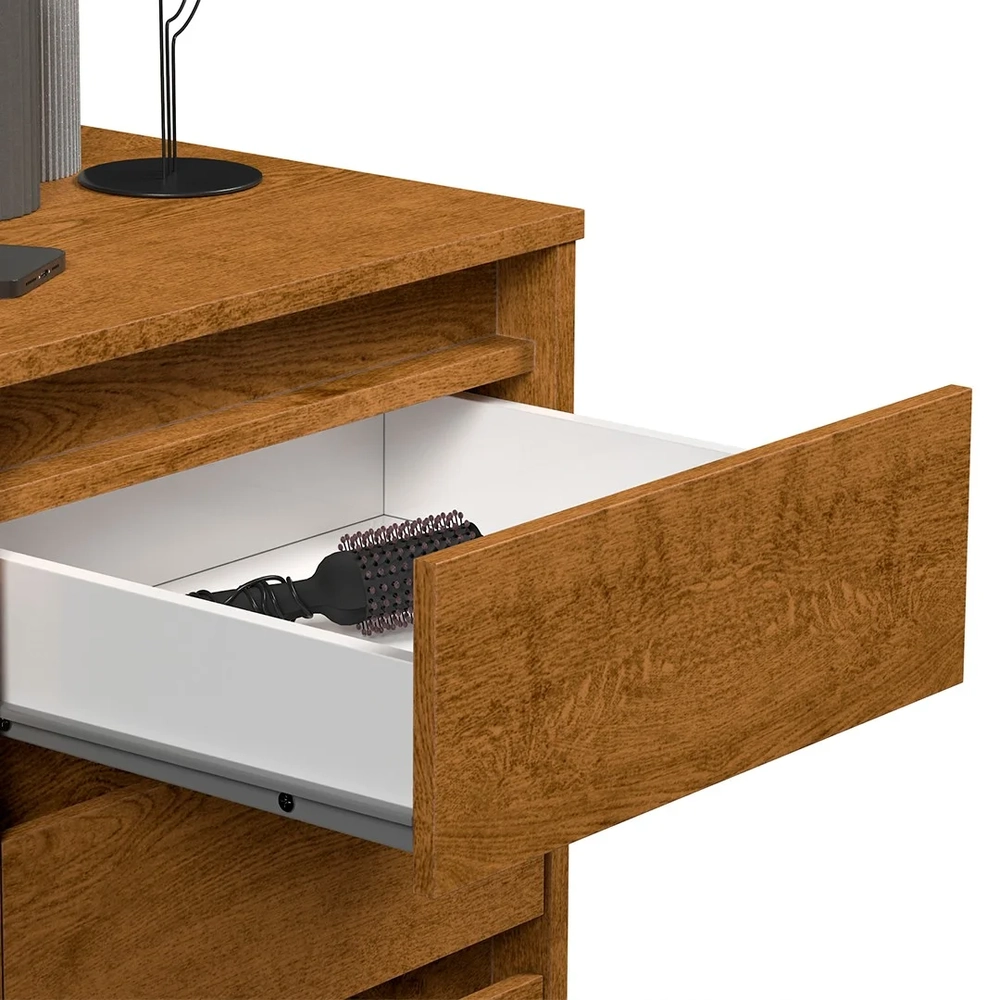 Mesa de Cabeceira Pés Retrô 3 Gavetas 43cm Wood Freijó - EJ Móveis