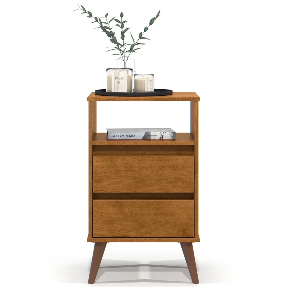 Mesa de Cabeceira Pés Retrô 2 Gavetas 43cm Roma Freijó - EJ Móveis