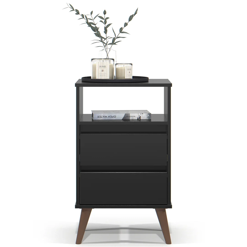 Mesa de Cabeceira Pés Retrô 2 Gavetas 43cm Roma Preto - EJ Móveis