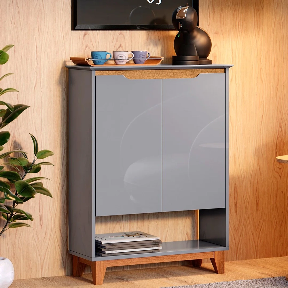 Aparador Cantinho do Café 2 Portas 68cm Hall Flow Cinza - EJ Móveis