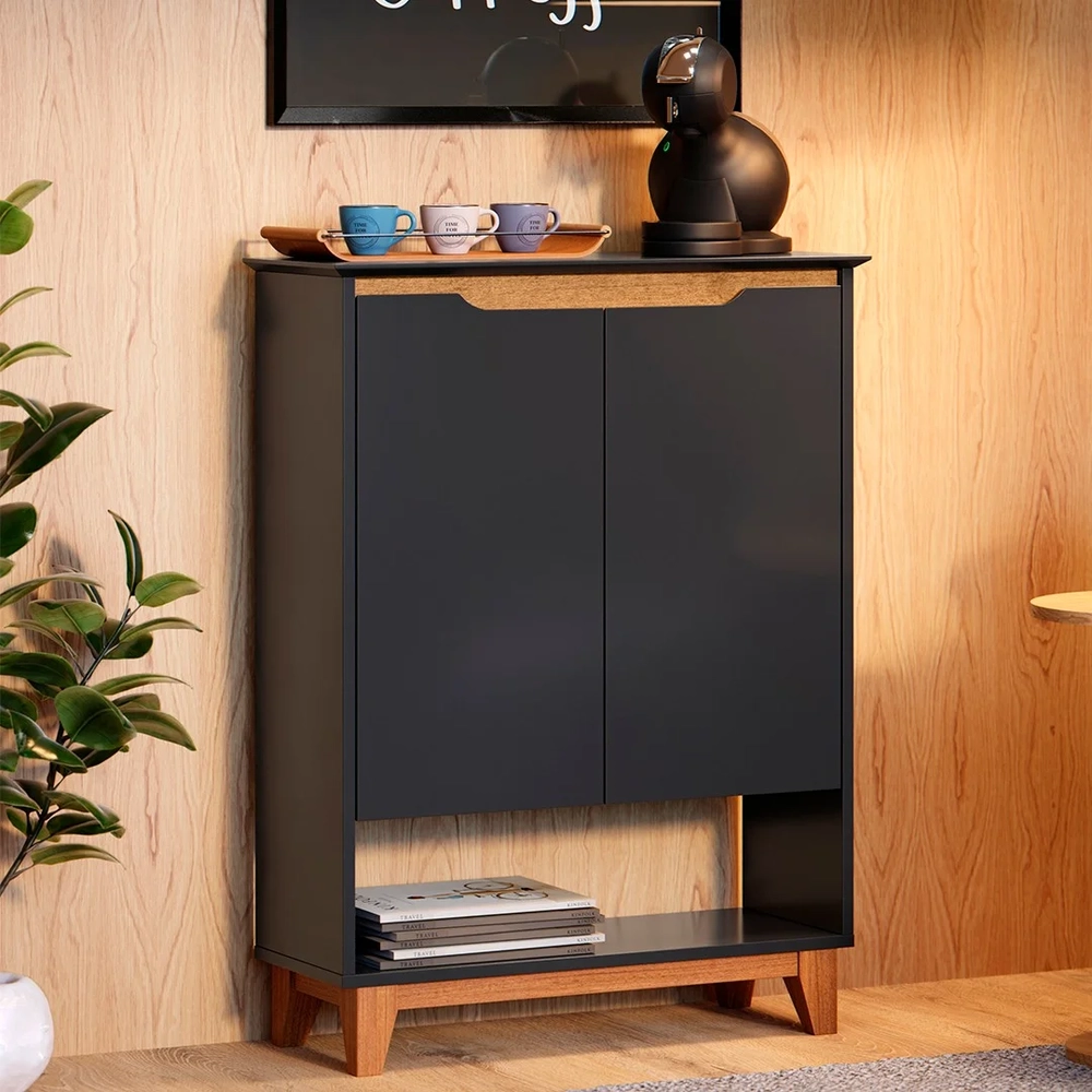 Aparador Cantinho do Café 2 Portas 68cm Hall Flow Preto - EJ Móveis