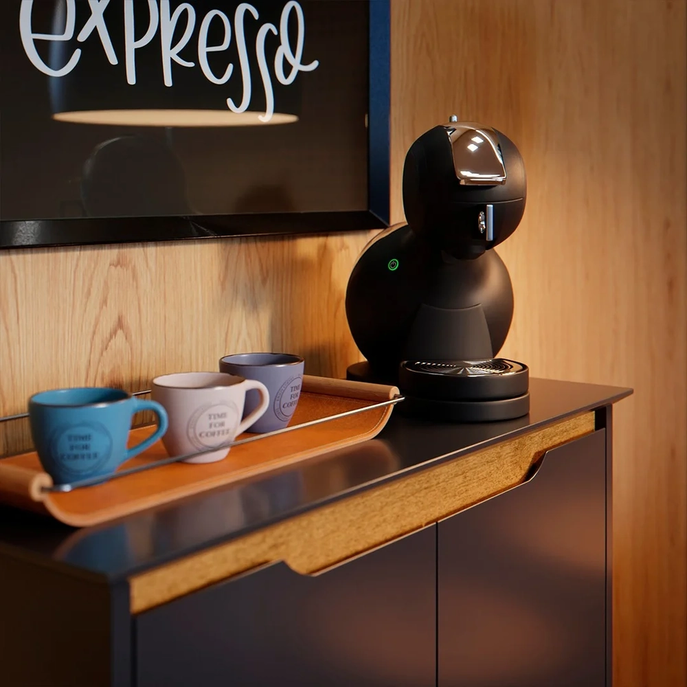 Aparador Cantinho do Café 2 Portas 68cm Hall Flow Preto - EJ Móveis