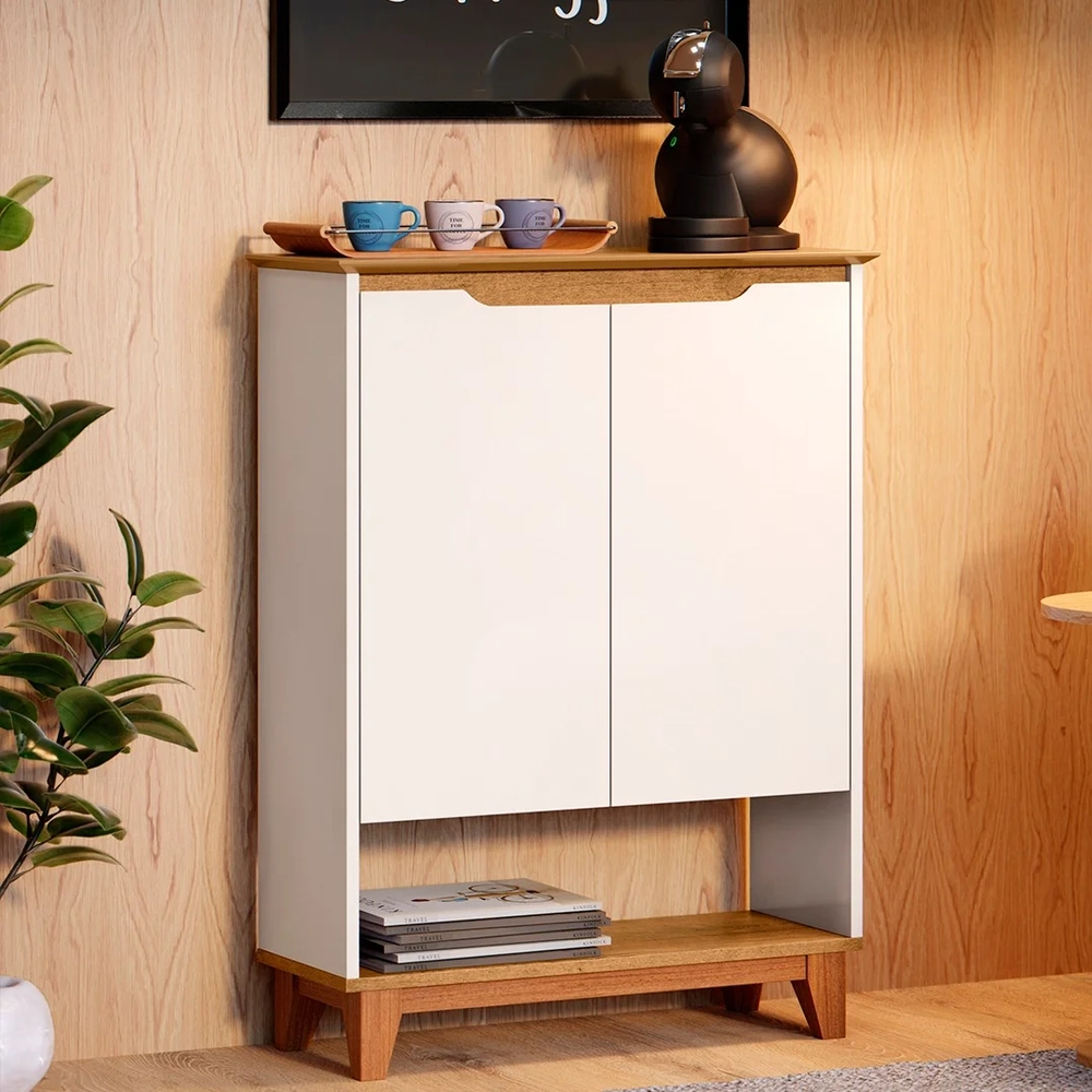 Aparador Cantinho do Café 2 Portas 68cm Hall Flow Off/Freijó - EJ Móveis