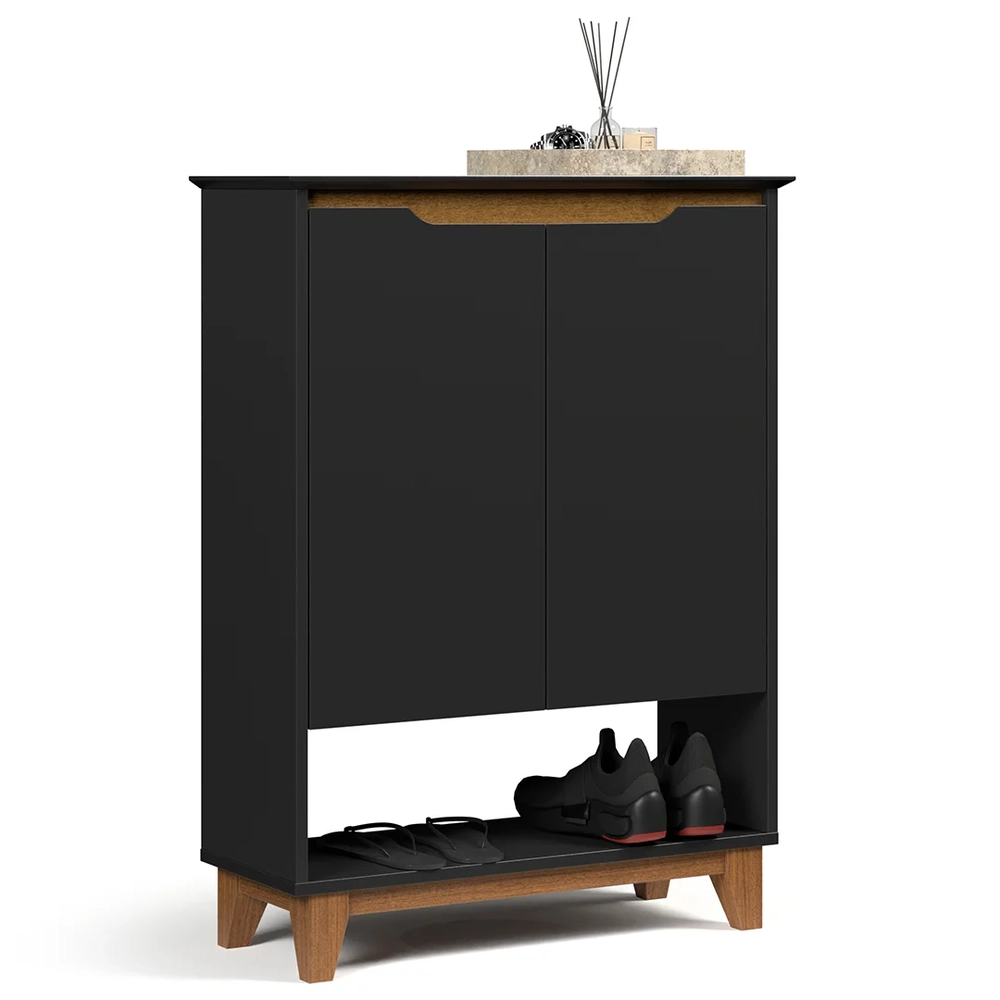 Sapateira para Hall de Entrada Quarto 68cm Flow Preto - EJ Móveis