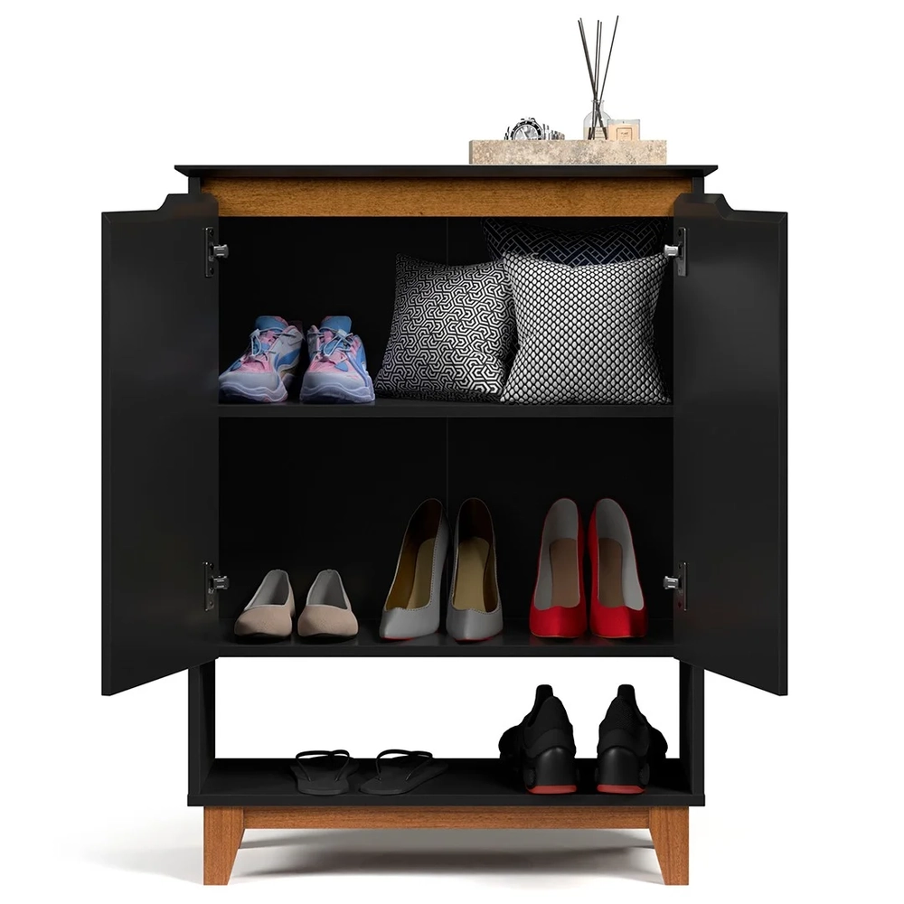 Sapateira para Hall de Entrada Quarto 68cm Flow Preto - EJ Móveis