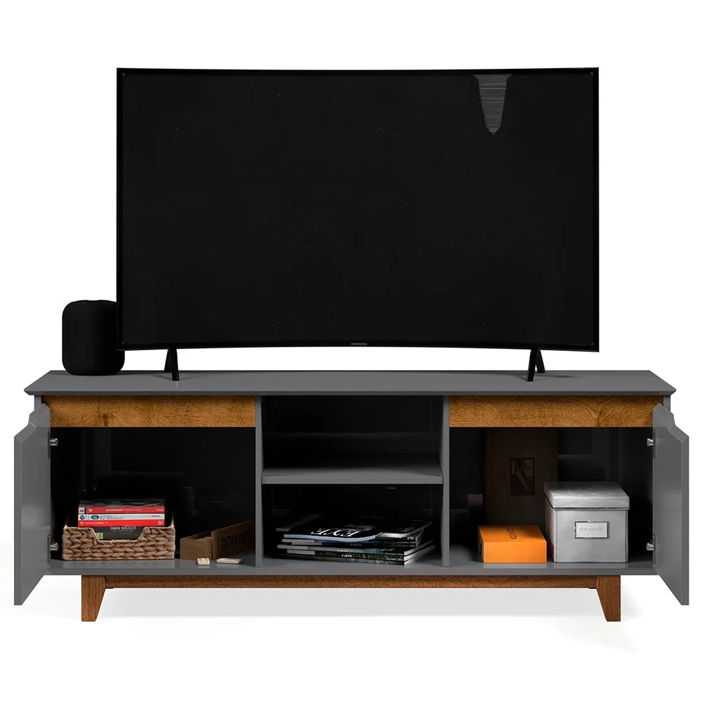 Rack para Sala Bancada de TV 55 Pol 139cm Flow Cinza - EJ Móveis