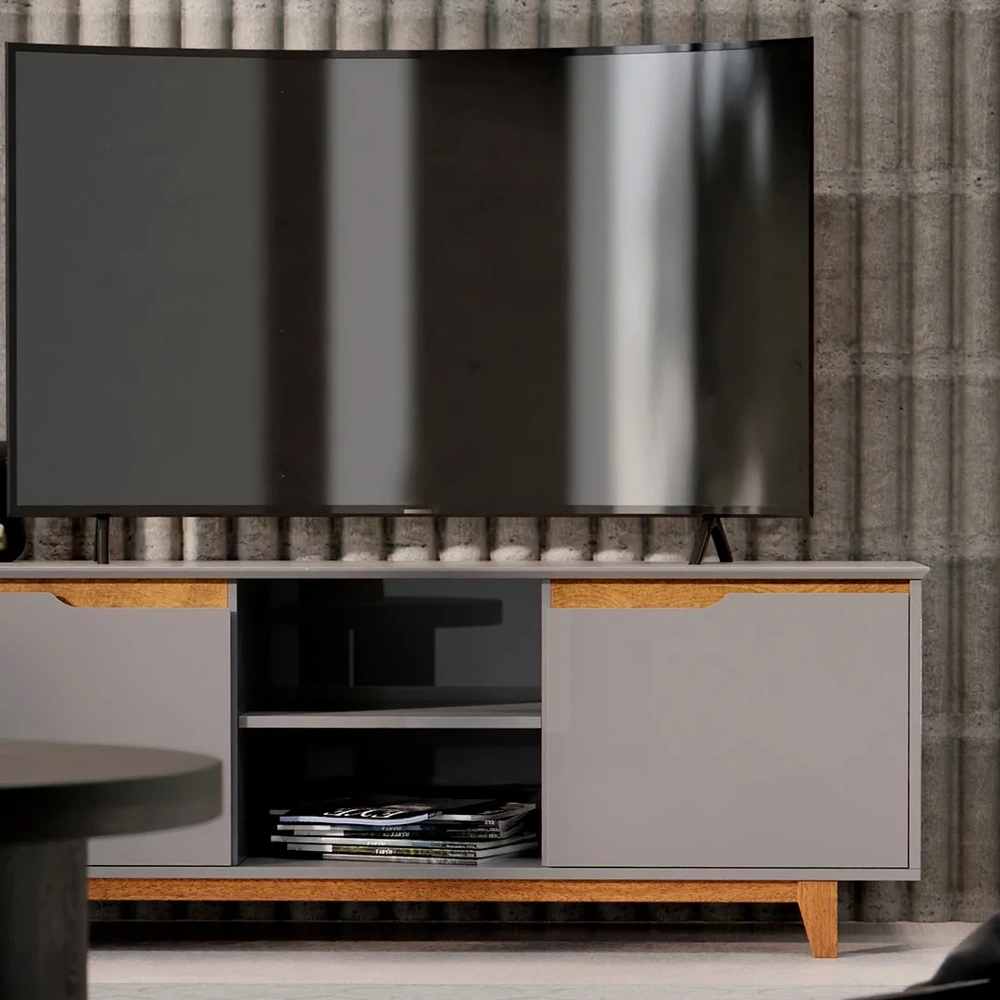 Rack para Sala Bancada de TV 55 Pol 139cm Flow Cinza - EJ Móveis