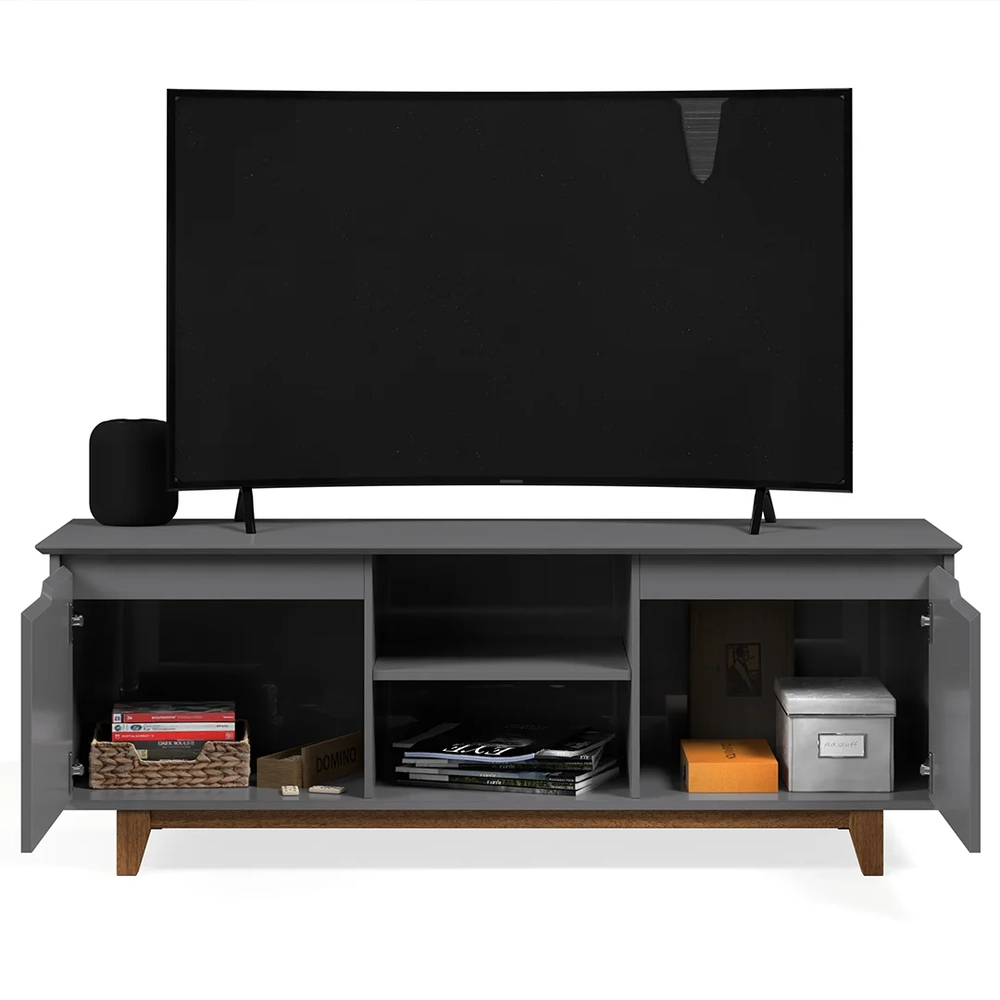 Rack para Sala Bancada de TV 55 Pol 139cm Flow Cinza - EJ Móveis