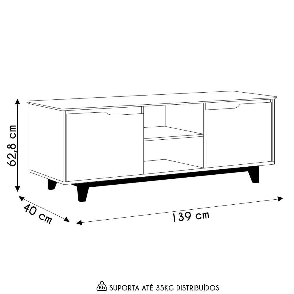 Rack para Sala Bancada de TV 55 Pol 139cm Flow Branco - EJ Móveis