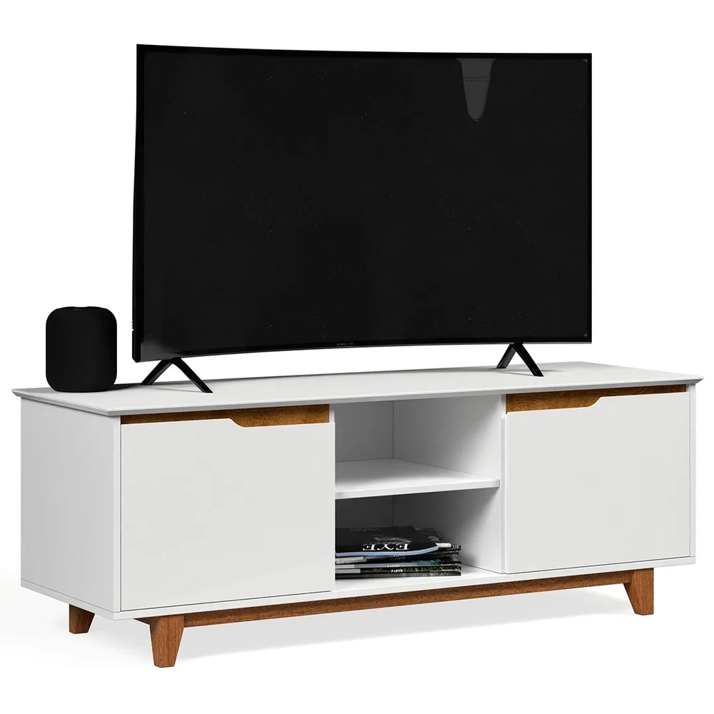 Rack para Sala Bancada de TV 55 Pol 139cm Flow Branco - EJ Móveis