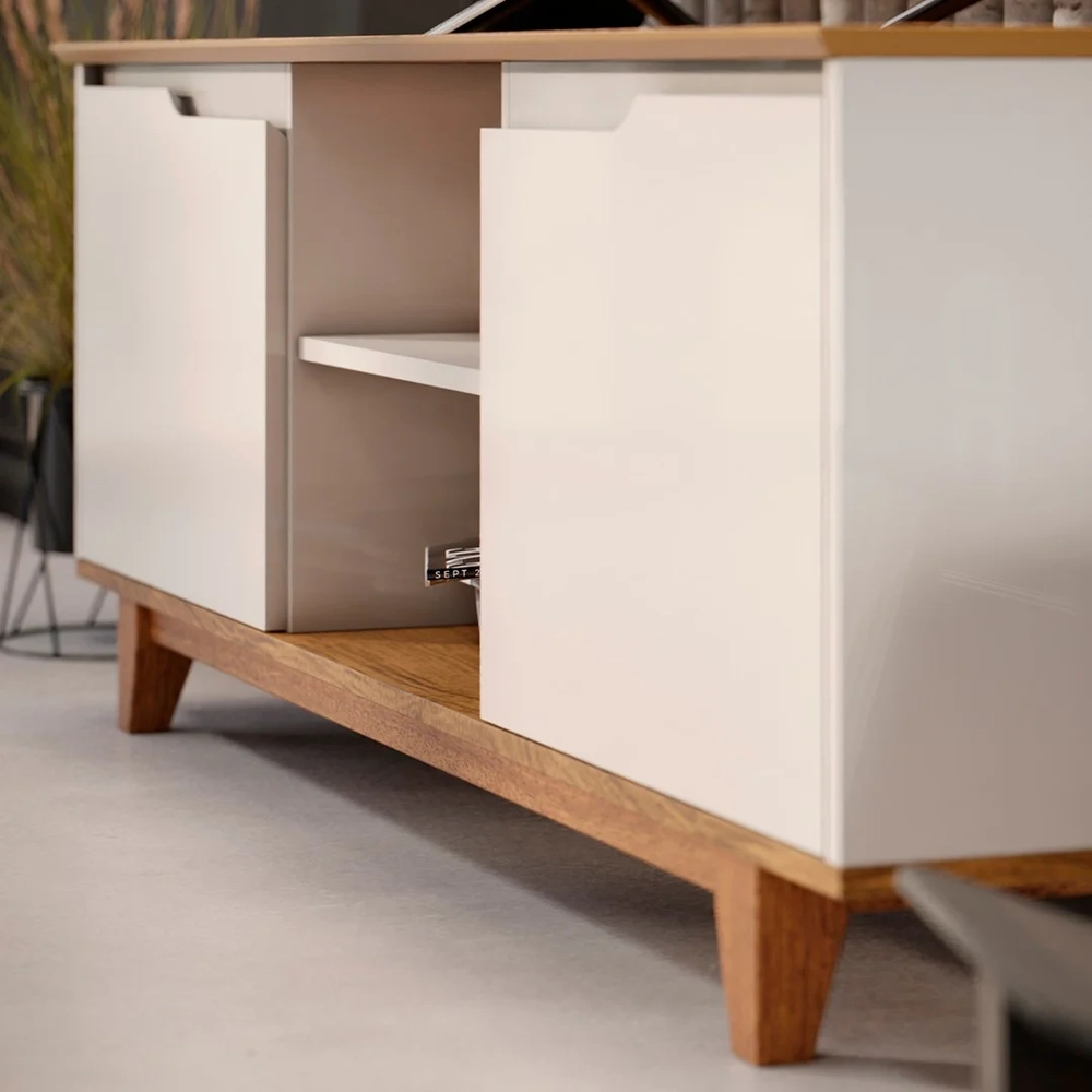 Rack para Sala Bancada de TV 55 Pol 139cm Flow Off White/Freijó - EJ Móveis