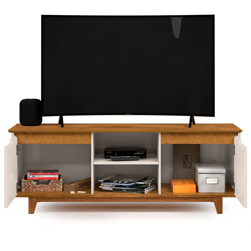 Rack para Sala Bancada de TV 55 Pol 139cm Flow Off White/Freijó - EJ Móveis