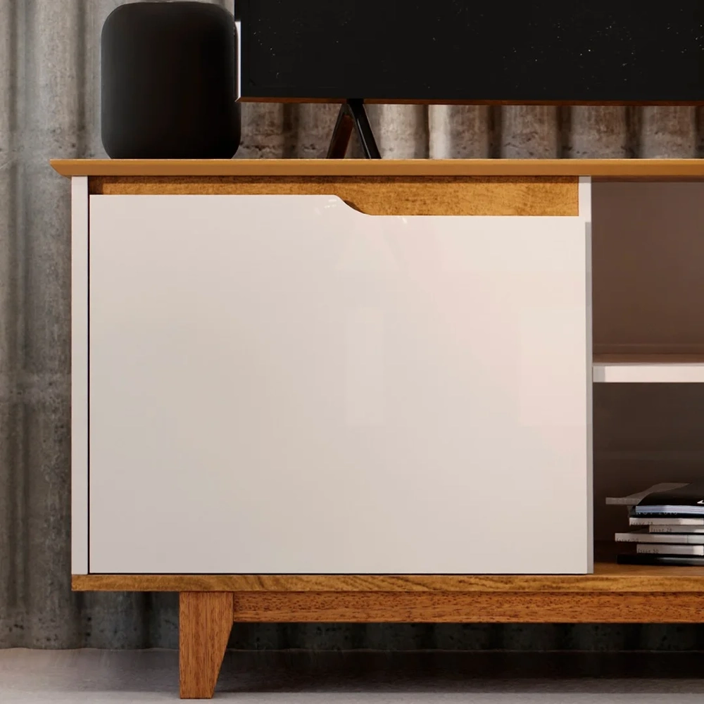 Rack para Sala Bancada de TV 55 Pol 139cm Flow Off White/Freijó - EJ Móveis