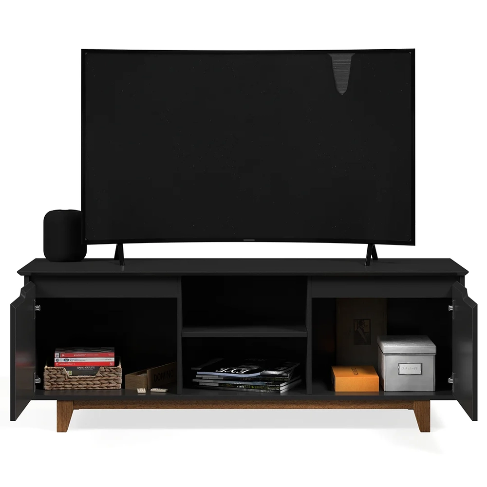 Rack para Sala Bancada de TV 55 Pol 139cm Flow Preto - EJ Móveis