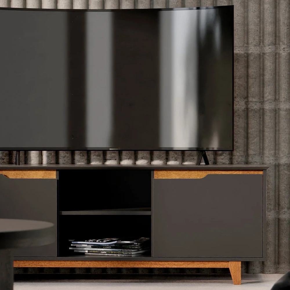 Rack para Sala Bancada de TV 55 Pol 139cm Flow Preto - EJ Móveis