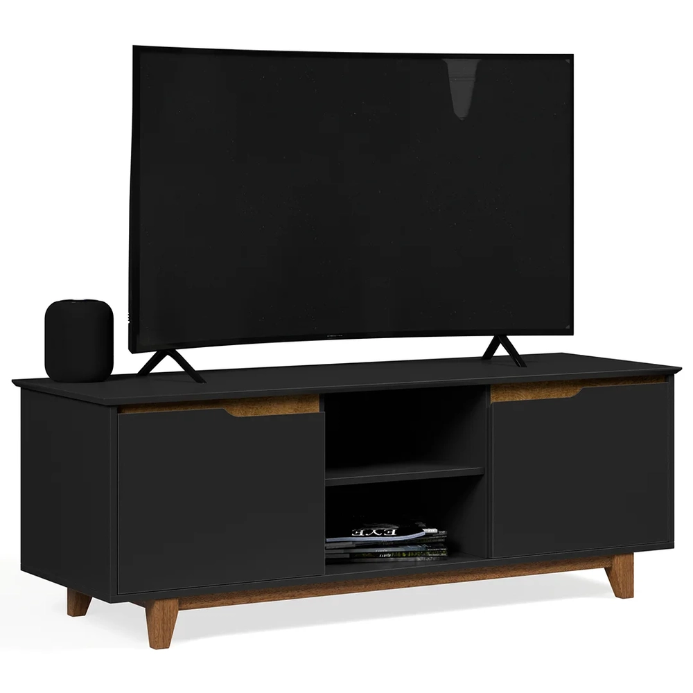 Rack para Sala Bancada de TV 55 Pol 139cm Flow Preto - EJ Móveis