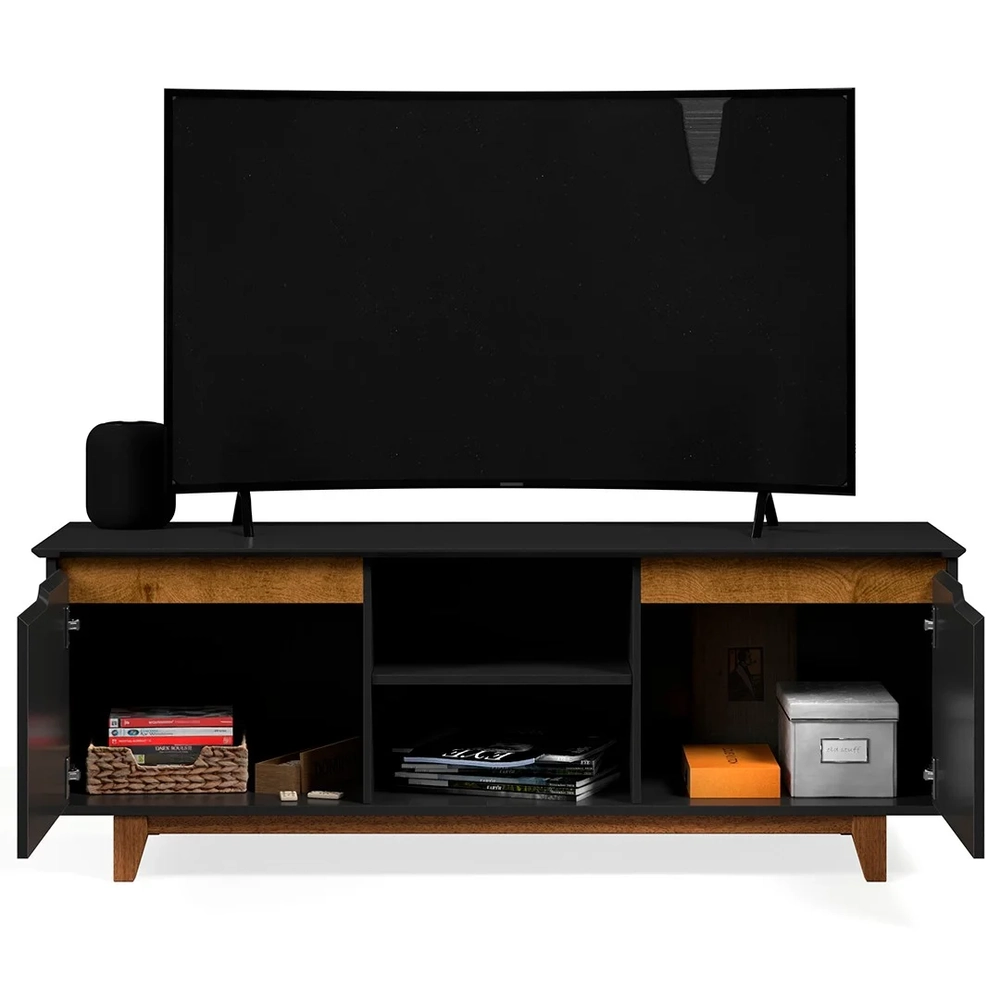 Rack para Sala Bancada de TV 55 Pol 139cm Flow Preto - EJ Móveis