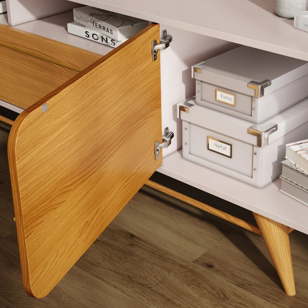 Estante Painel Para TV 85 Pol 220cm Nobre Off White/Cinamomo - HB Móveis