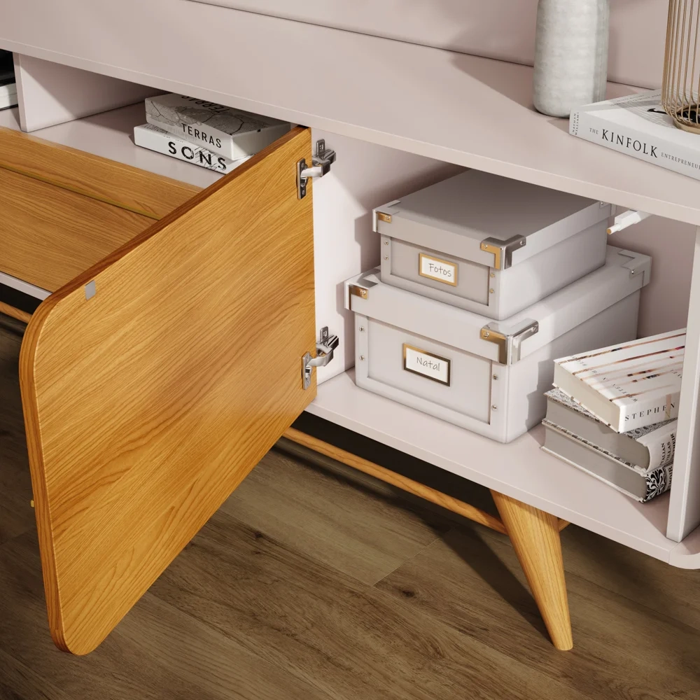 Rack para Sala Bancada de TV 85 Pol 220cm Época Off/Cinamomo - HB Móveis