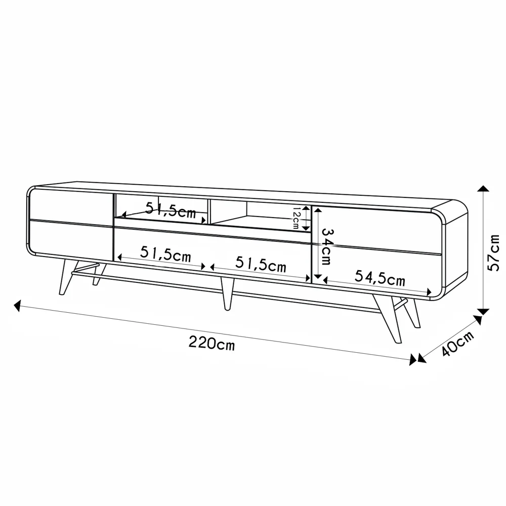 Rack para Sala Bancada de TV 85 Pol 220cm Época Off/Cinamomo - HB Móveis