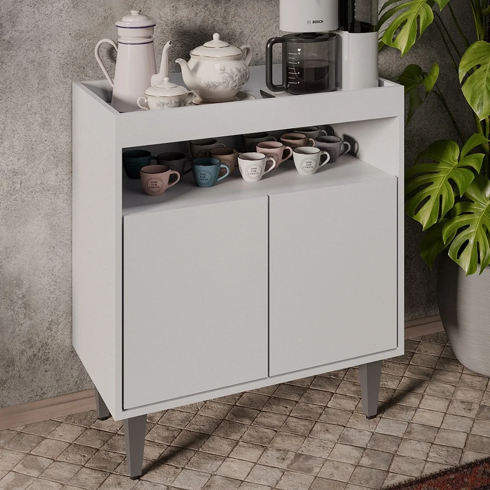 Aparador Cantinho do Café e Painel 3 Prateleiras Flora Z34 Branco - Mpozenato