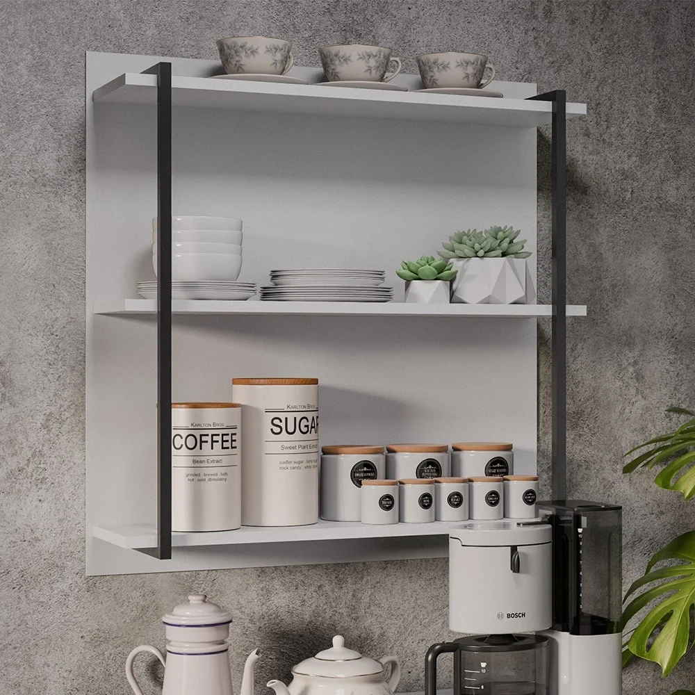 Aparador Cantinho do Café e Painel 3 Prateleiras Flora Z34 Branco - Mpozenato