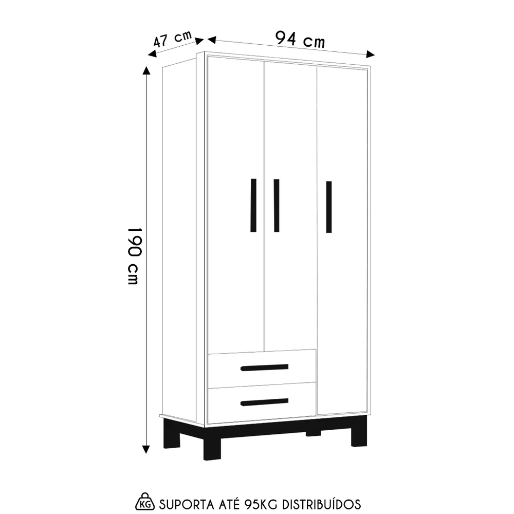 Guarda Roupa Infantil 3 Portas Slim Q Encanto Branco - Qmovi