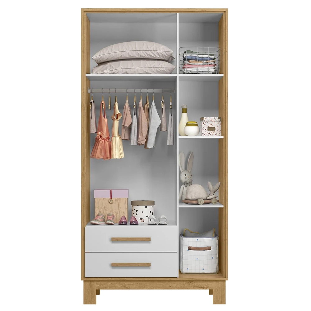 Guarda Roupa Infantil 3 Portas Slim Q Encanto Freijó/Branco - Qmovi