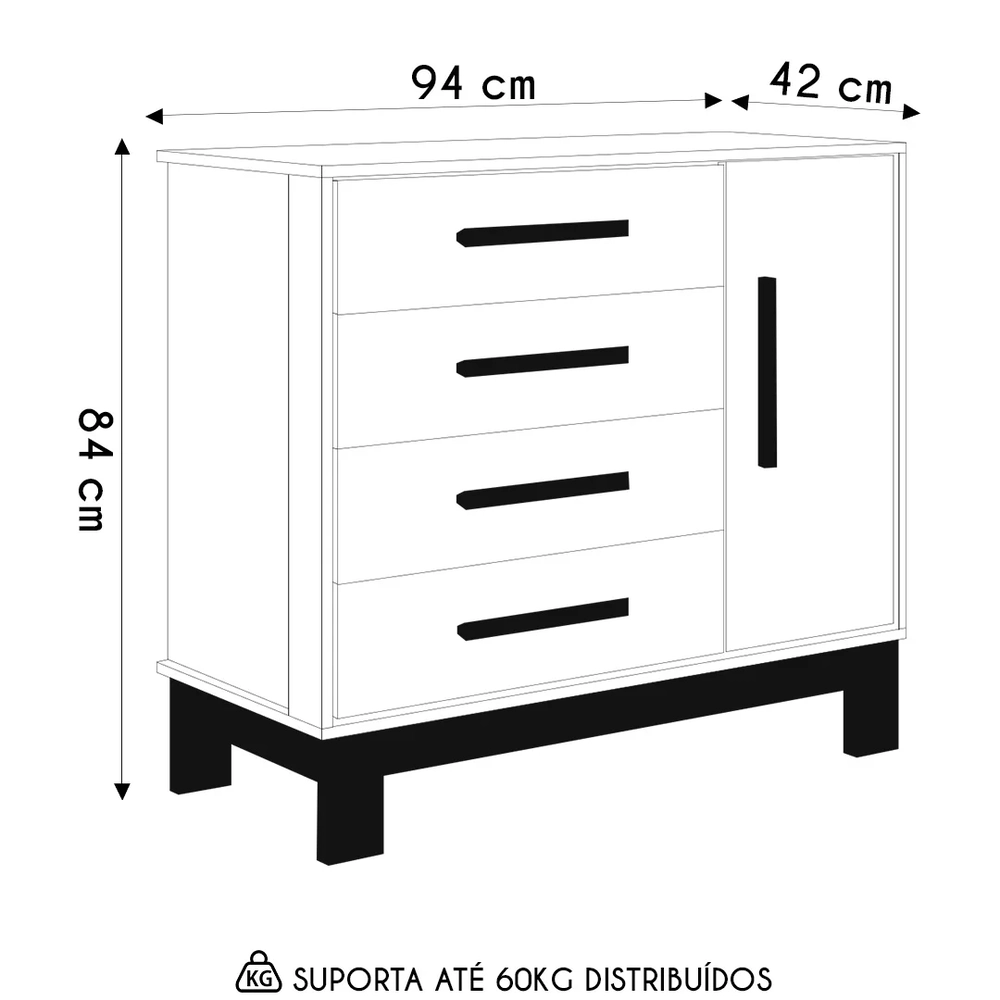 Cômoda Com Sapateira Infantil Q Encanto Slim Freijó/Branco - Qmovi