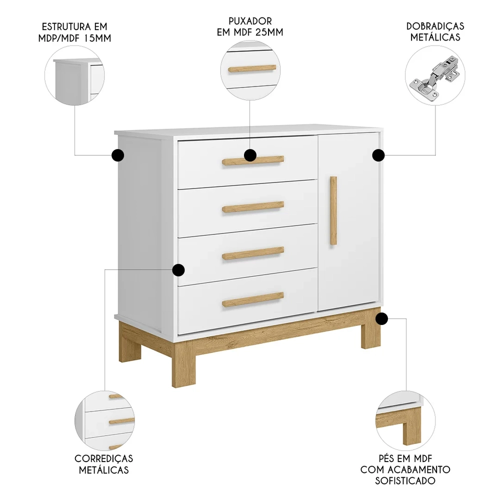 Quarto Infantil 3 Peças com Berço Q Encanto Slim Branco - Qmovi