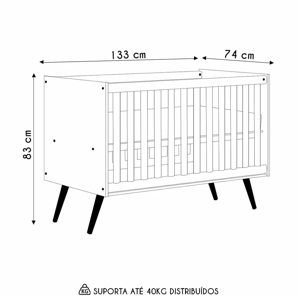 Berço Americano Mini Cama Retrô Q Encanto Freijó/Branco - Qmovi