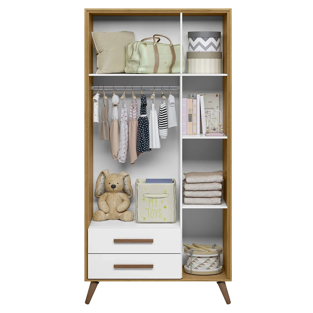 Guarda Roupa Infantil 3 Portas Retrô Q Encanto Freijó/Branco - Qmovi