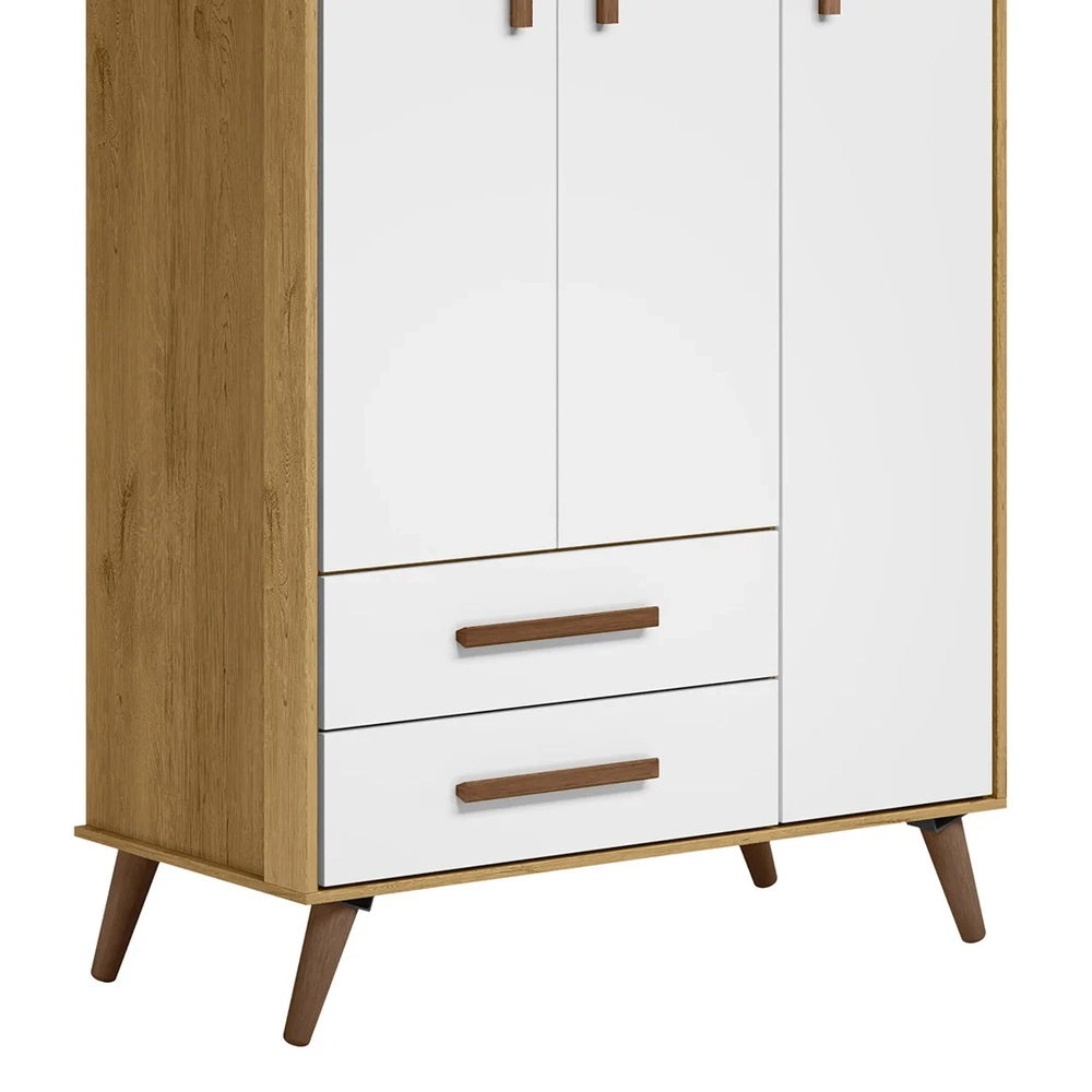Guarda Roupa Infantil 3 Portas Retrô Q Encanto Freijó/Branco - Qmovi