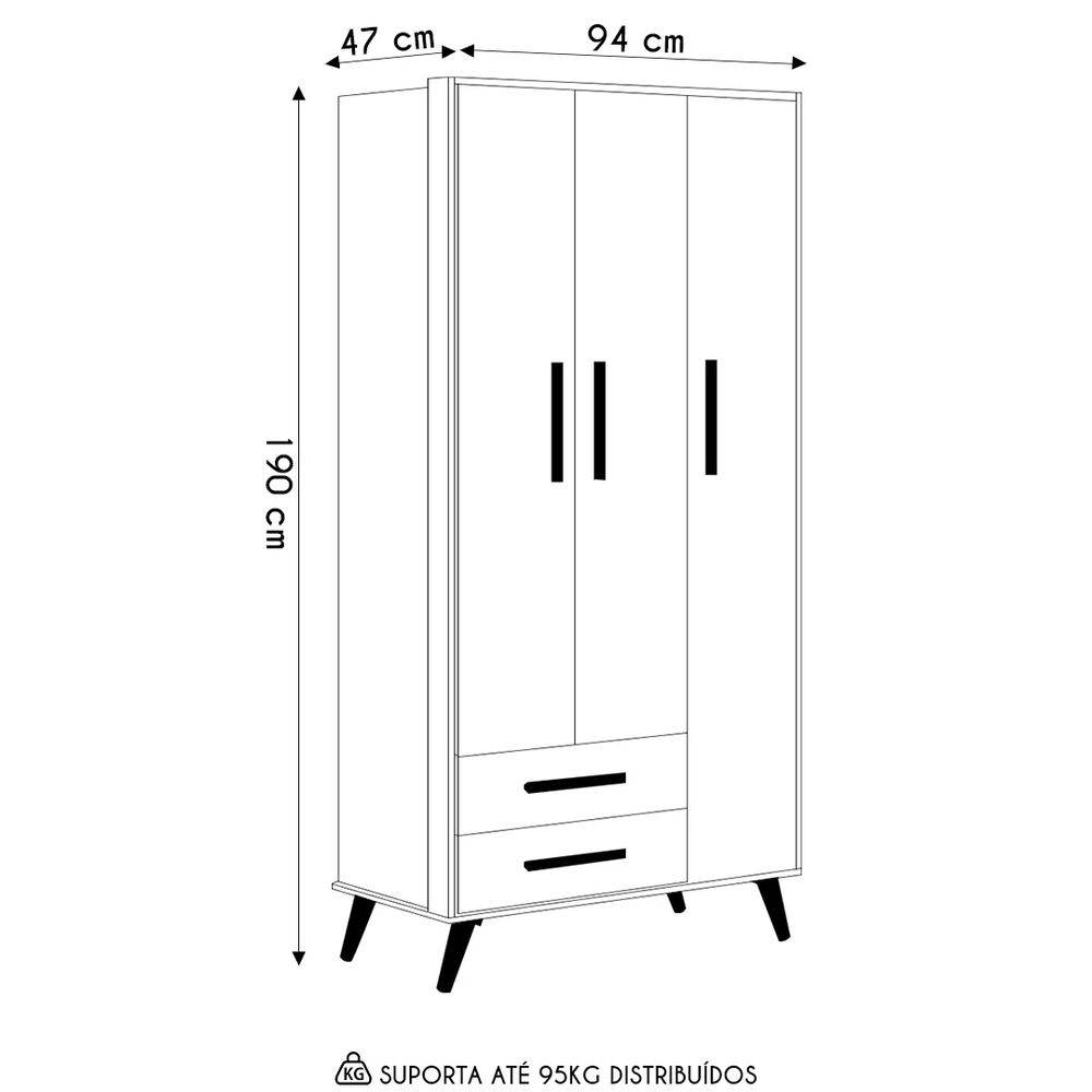 Guarda Roupa Infantil 3 Portas Retrô Q Encanto Rosa - Qmovi