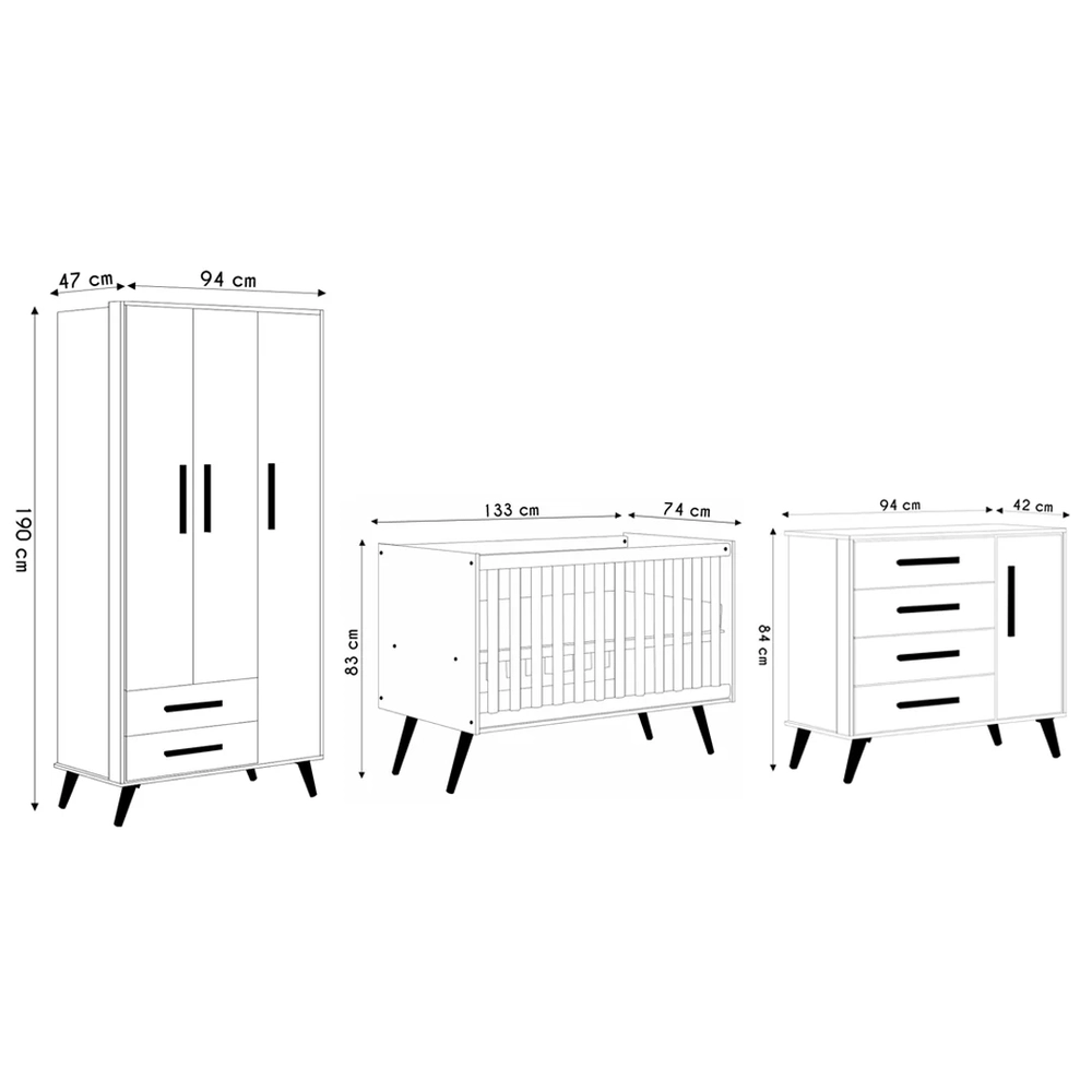 Quarto Infantil 3 Peças com Berço Q Encanto Retrô Rosa - Qmovi