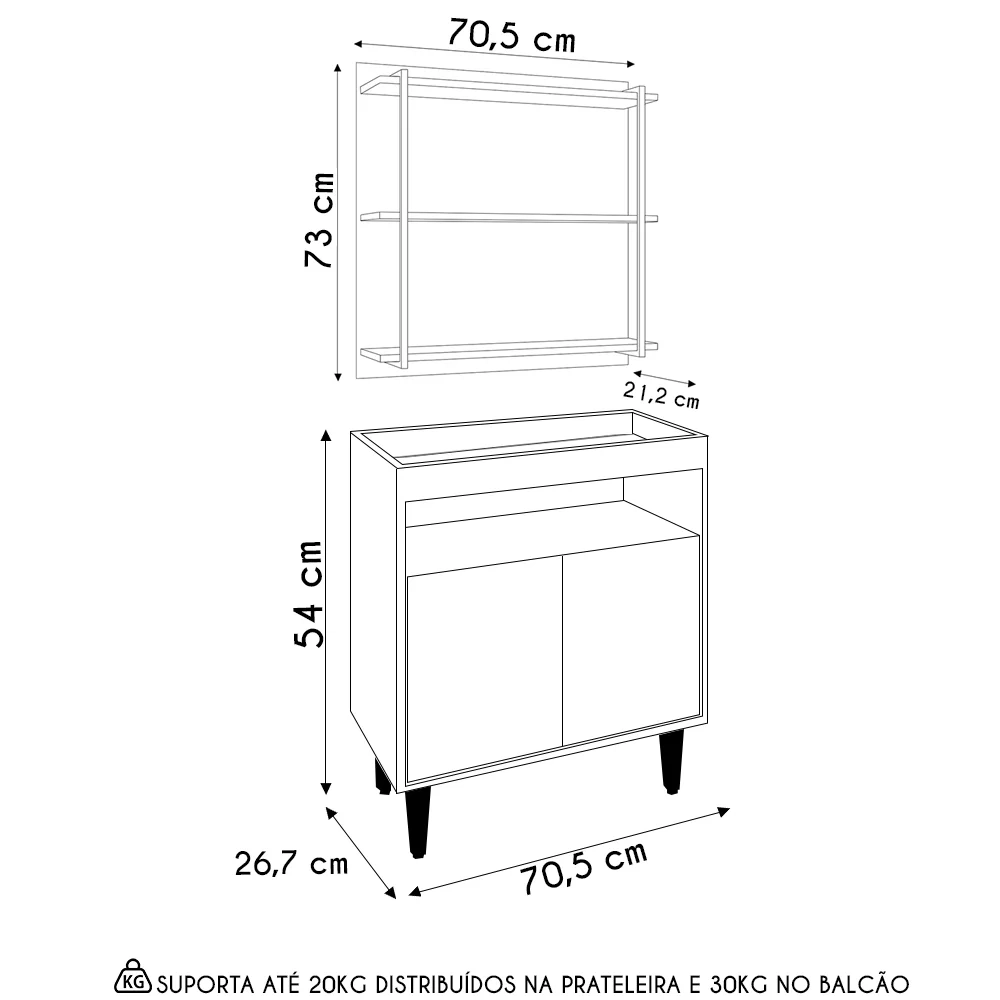 Aparador Cantinho do Café e Painel 3 Prateleiras Flora Z34 Preto - Mpozenato