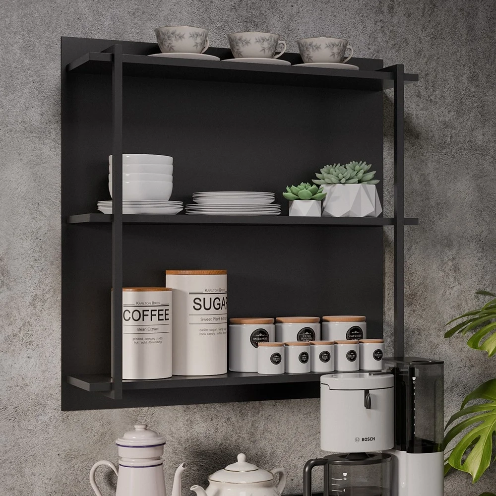 Aparador Cantinho do Café e Painel 3 Prateleiras Flora Z34 Preto - Mpozenato