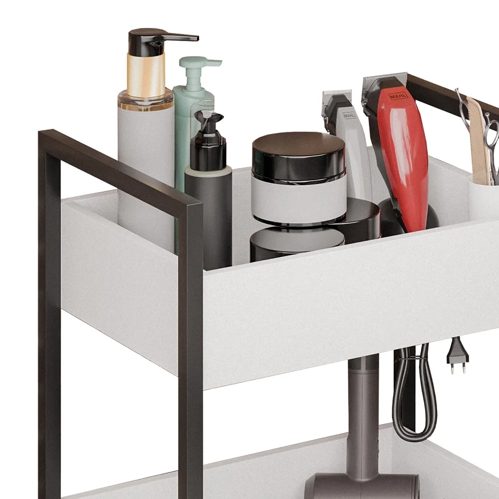 Carrinho Auxiliar para Salão de Beleza Industrial Liss Z34 Branco/Preto - Mpozenato