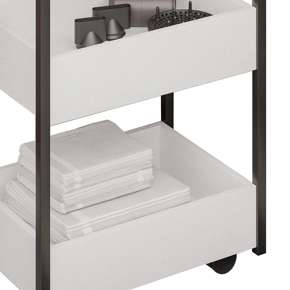 Carrinho Auxiliar para Salão de Beleza Industrial Liss Z34 Branco/Preto - Mpozenato