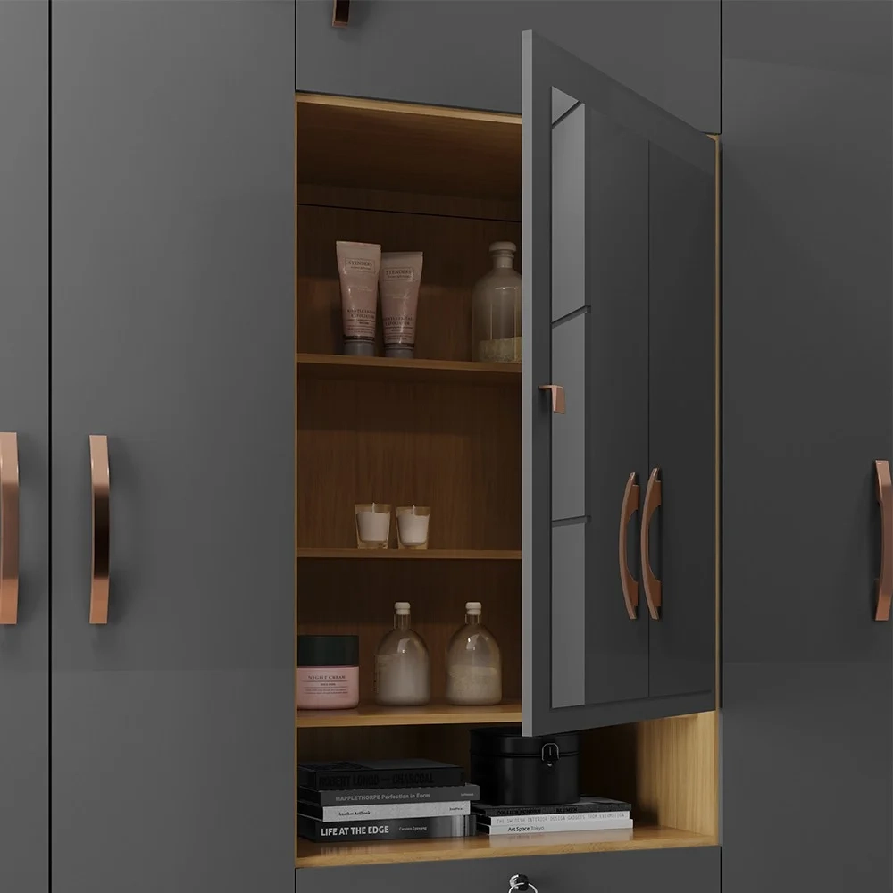 Guarda Roupa Casal com Espelho 6 Portas Reino Unido Carvalho/Grafite - Incorplac