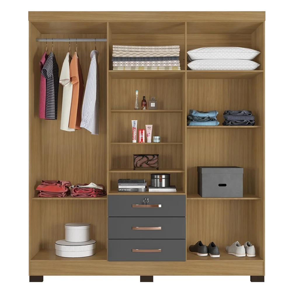 Guarda Roupa Casal com Espelho 6 Portas Reino Unido Carvalho/Grafite - Incorplac