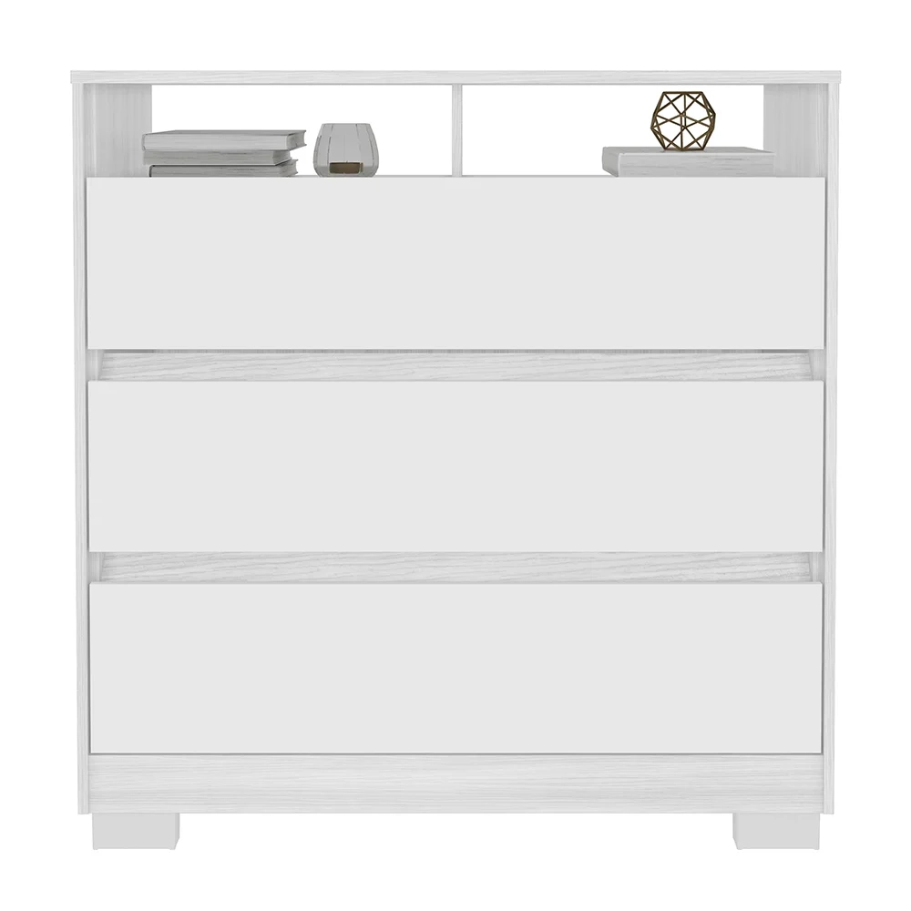 Cômoda para Quarto 3 Gavetas 90cm Califórnia Carvalho Branco/Branco - Incorplac