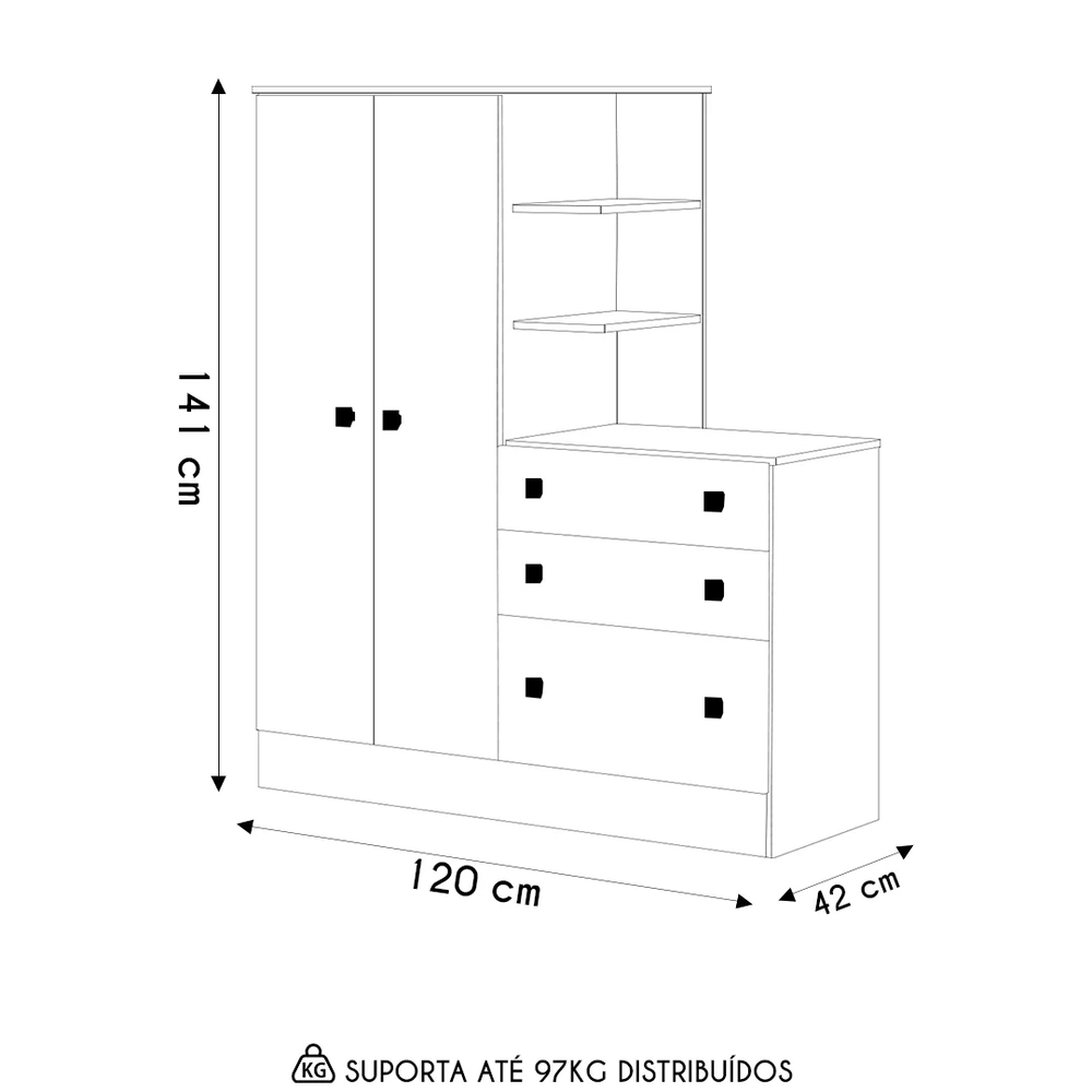 Guarda Roupa Cômoda Infantil Doce Sonho Branco - Qmovi