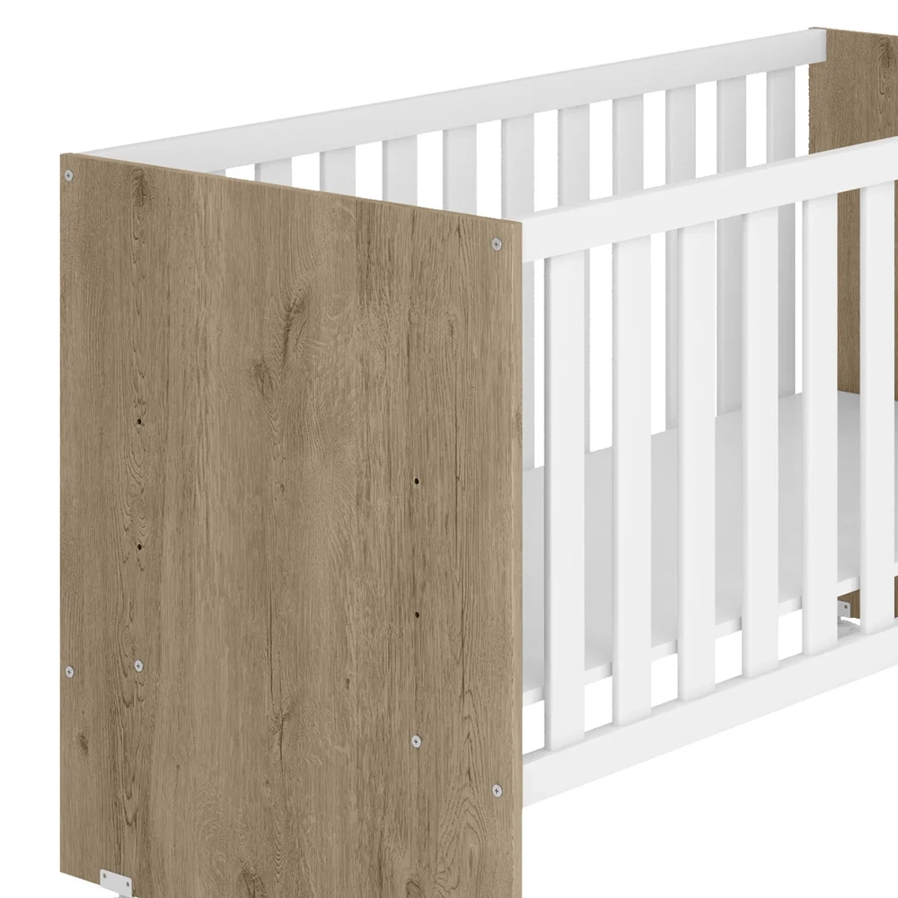 Berço Reto Para Colchão 130x60 Com Rodízios Doce Sonho Carvalho/Branco - Qmovi