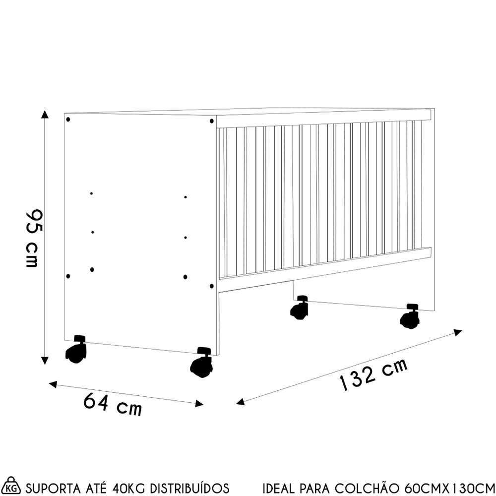 Berço Reto Para Colchão 130x60 Com Rodízios Doce Sonho Branco - Qmovi